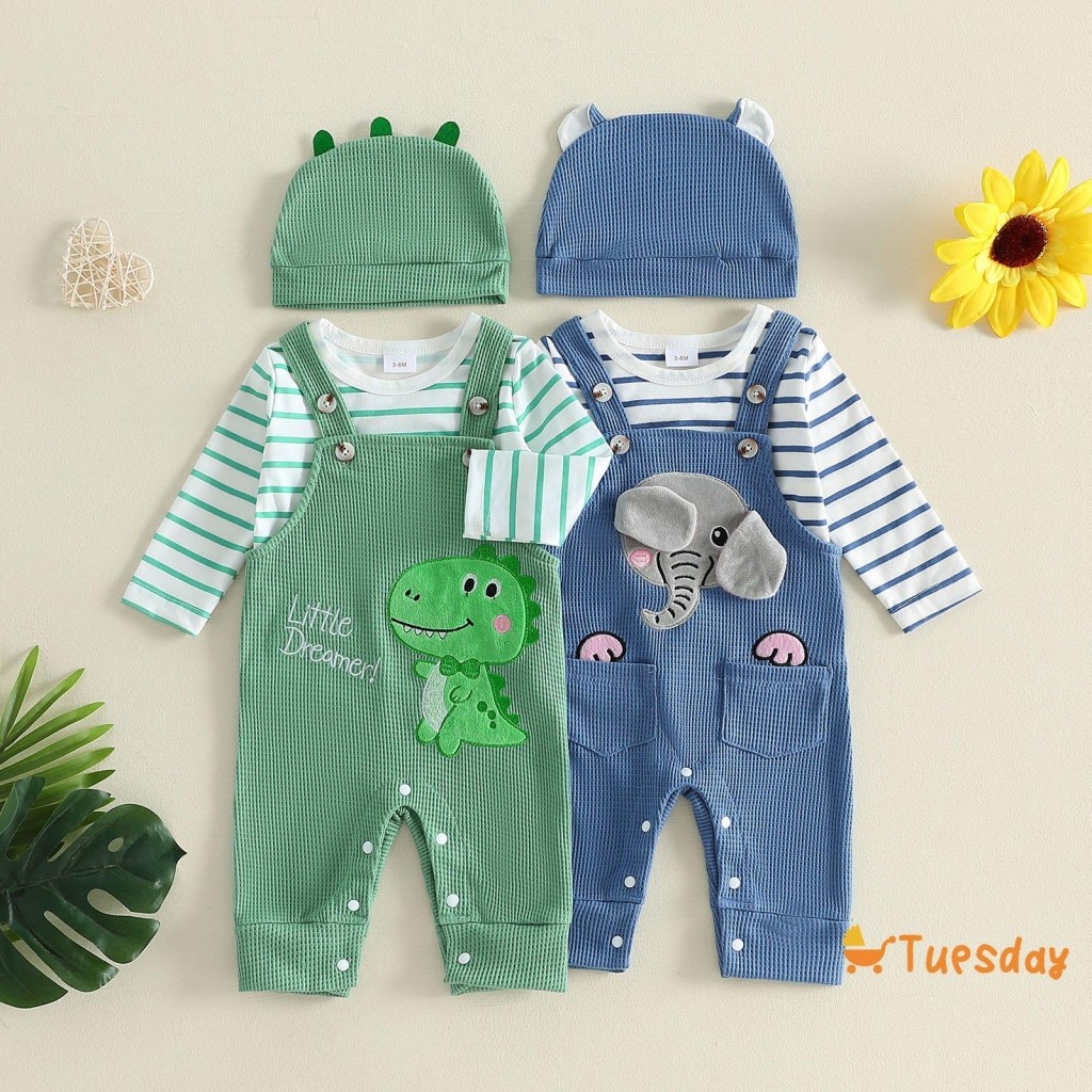 [TuSy] Roupa De Outono Para Bebês Meninos , Manga Comprida , Gola Redonda , Tops Listrados + Calças Com Suspensório De A