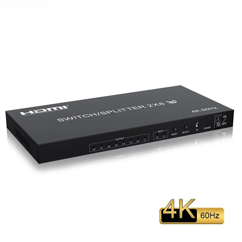 4K 60Hz HDMI Switch Splitter 2x8 2 Em 8 Saídas Comutador De Áudio E Vídeo Para PS3 PC Projetor De Monitor HDTV