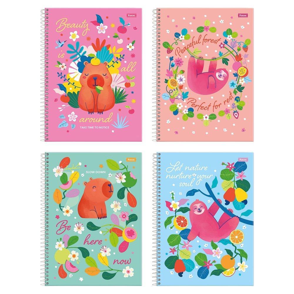 Caderno Espiral Foroni Universitário Capa Dura 01m 80 Folhas Amazzu - Embalagem com 4 Unidades