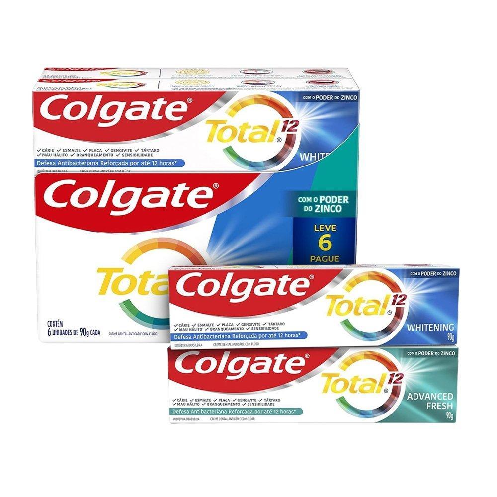 Creme Dental Colgate Total 12 Whitening e Advanced Fresh, Leve 6 Pague 5, 6x90g