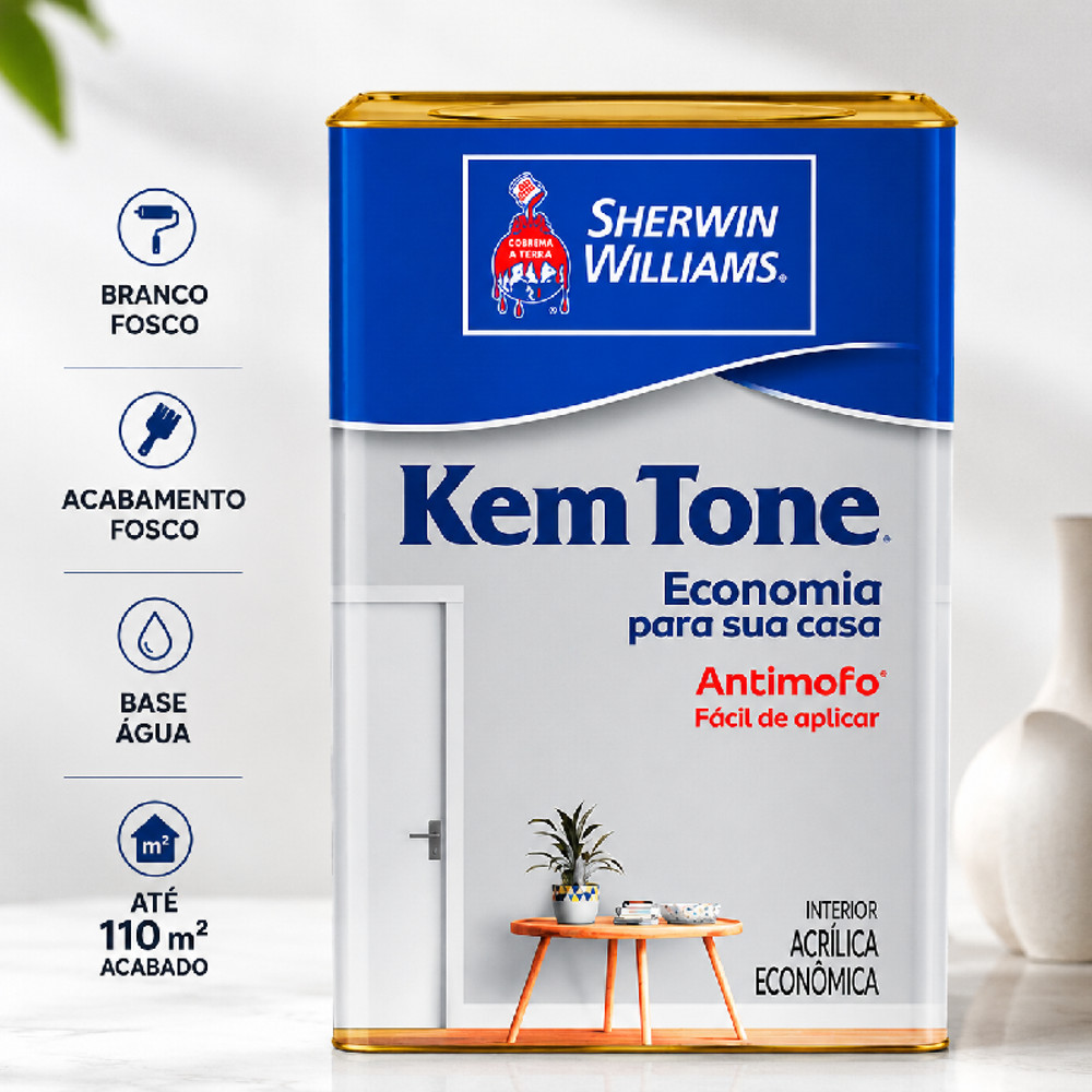 Tinta Acrílica KemTone Branco Fosco 18L Sherwin Williams