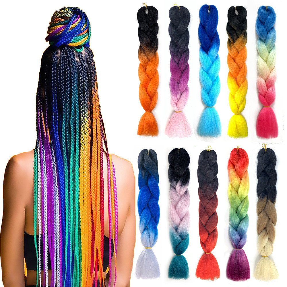 Estoque pronto colorido gradiente sujo comércio exterior peruca africana trança de cabelo trançado trança grande trança