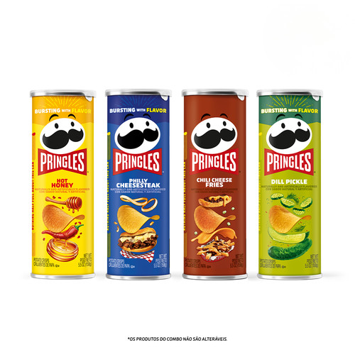 Combo Pringles Importadas 158g Philly Cheese Crisps +Chilly Cheese Fries +Honey Mustard +Dill Pickle