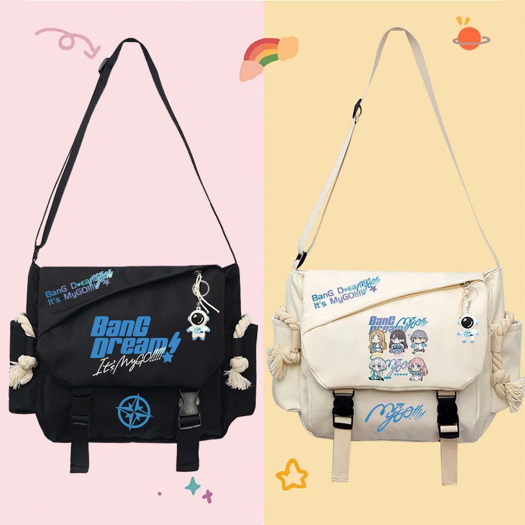 BanG Dream It's MyGO Chibi Character Print Nylon Crossbody Bag , Leve Multi Bolso Casual Estudante Messenger Bolsa De Om