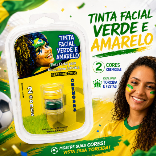 Tinta Facial Verde e Amarela Copa Maquiagem Artística