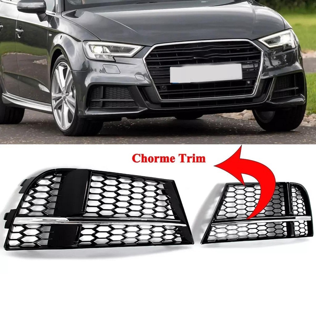 Amortecedor Dianteiro Do Carro Luz De Nevoeiro Quadro Capa Moldura Grade Com Tira Prata Para AUDI A3 8V S-LINE SEDAN SPO