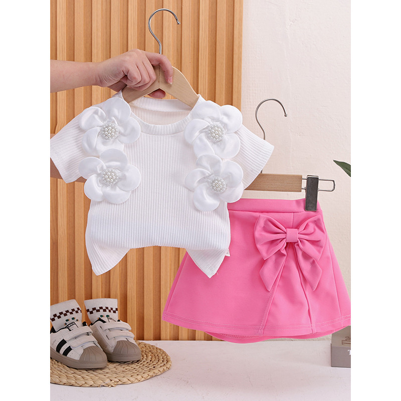 Meninas roupas de verão flor saia de manga curta terno de duas peças bebê verão moda roupas da menina do bebê crianças