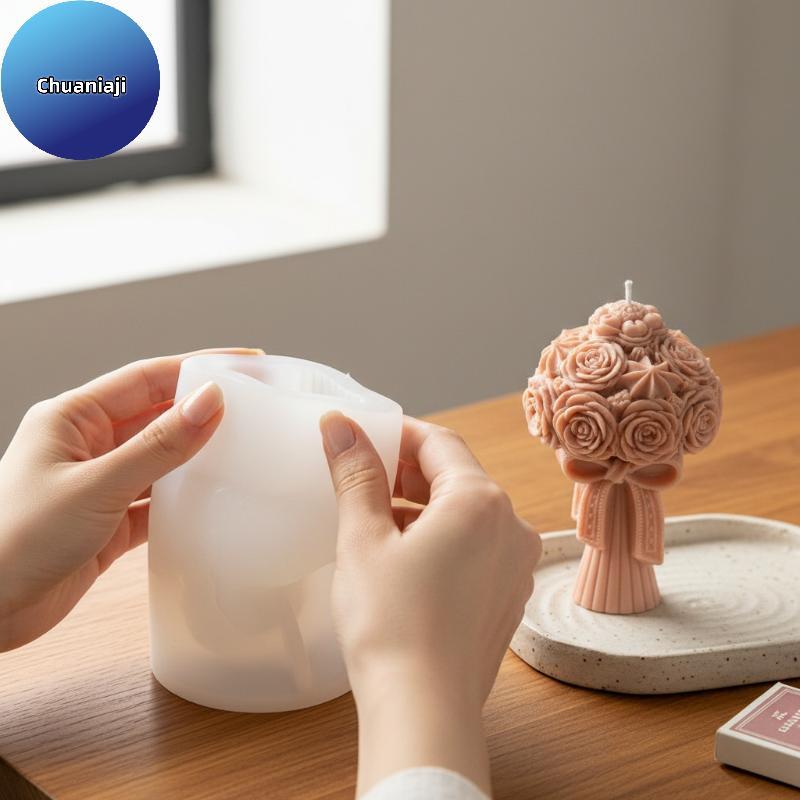 Chuaniaji 3D Molde De Silicone Buquê De Rosas E Crisântemo Cluster Para Resina Arte Sabão Fazendo DIY Decoração Floral A