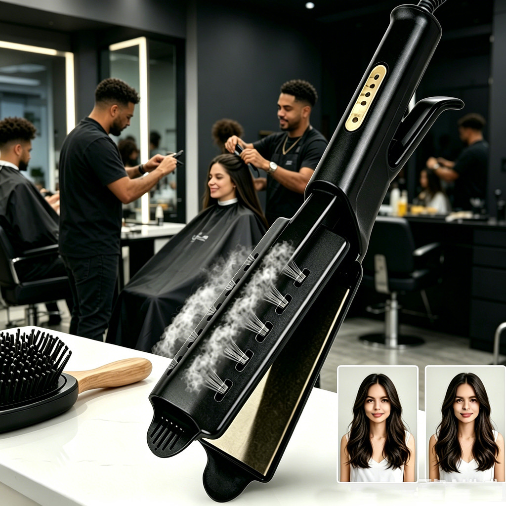 Chapinha Alisadora 2 em 1 com Vapor Bivolt Placa Cerâmica 4 Temperaturas Prancha Profissional para Salão e Cabelo Úmido