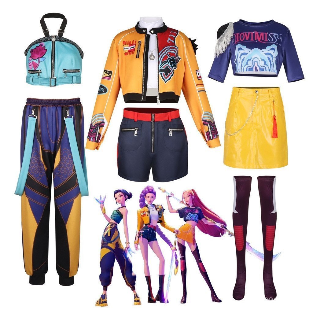 Fantasia de Caçadoras de Demônios Kpop para Mulheres Adultas, Roupas Rumi Mira Zoey, Peruca para Festa de Halloween e Ca