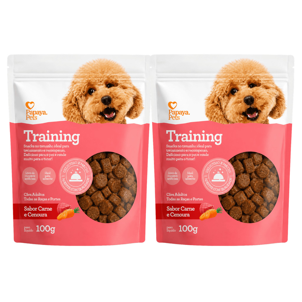 Kit 2 Petiscos Adestramento Cachorro Snack Training Recompensa Cães Carne Cenoura Papaya Pets 100g Premium