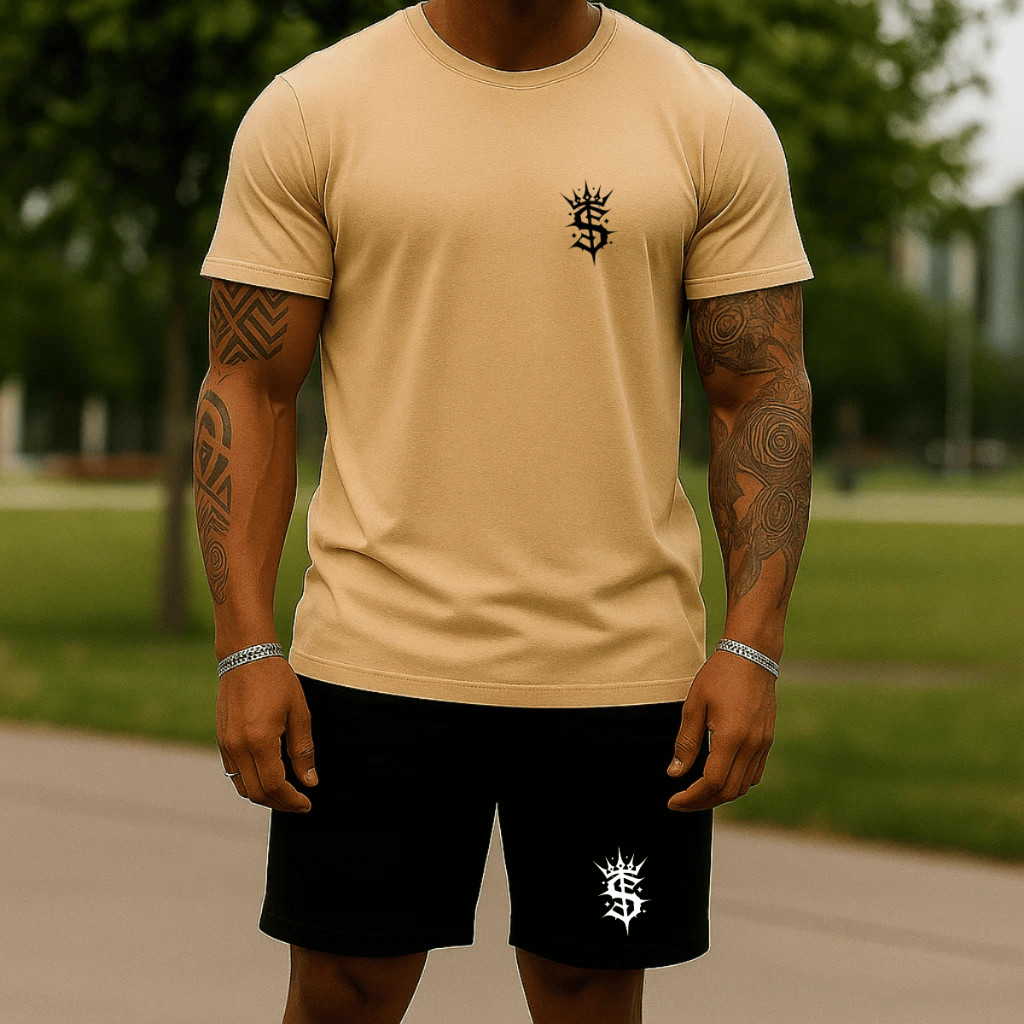 Conjunto Camisa e Bermuda Moletom 100% Algodão Verão Camiseta Blusa Short Estampado $ Minimalista Linha Premium
