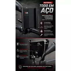 Suporte Celular Moto Aço Reforçado Fixação Retrovisor Universal Articulado Preto LM Race
