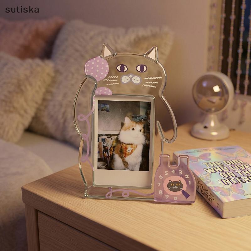 sutiska 3 Polegada Gatinho Bonito Acrílico Moldura De Foto Pet Imagem Display Titular Decorativo Suporte De Mesa Para Es