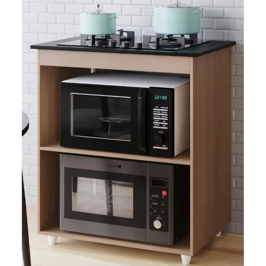Fogão Cooktop Chamalux A Gás 4 Bocas Acendimento Elétrico + Balcão em Madeira Lara Savana