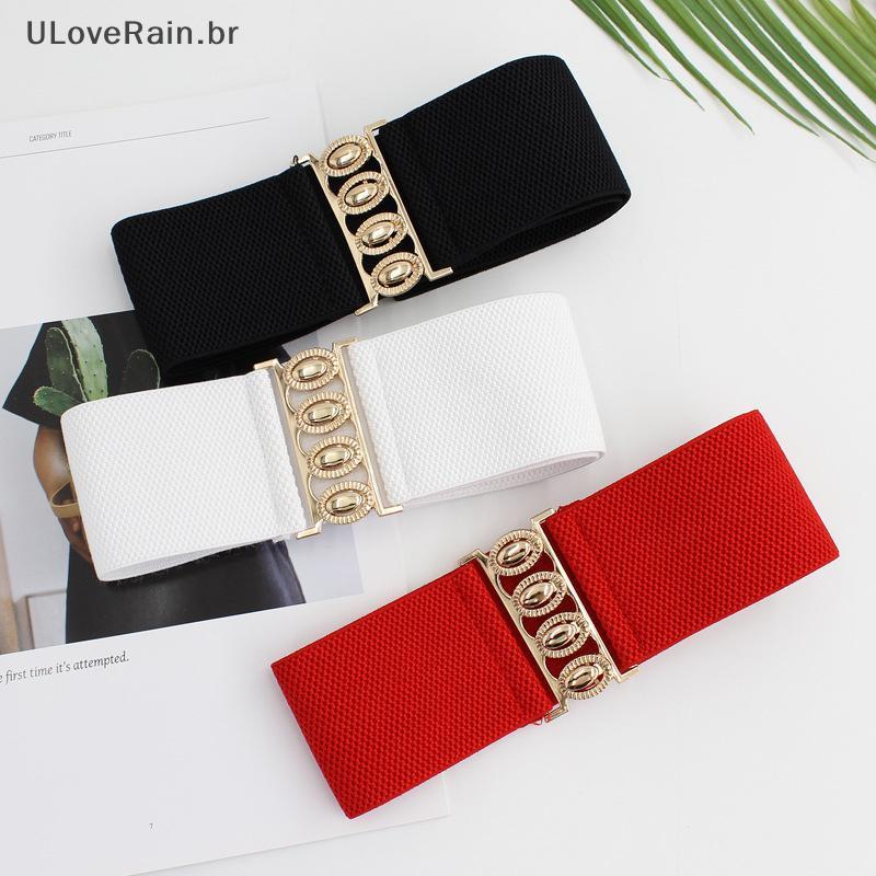 ULOVERAIN Feminino Largo Elástico Cinto Moda Simples Metal Bule Cintura Espartilho Cinch Vestido Cintos Elásticos BR