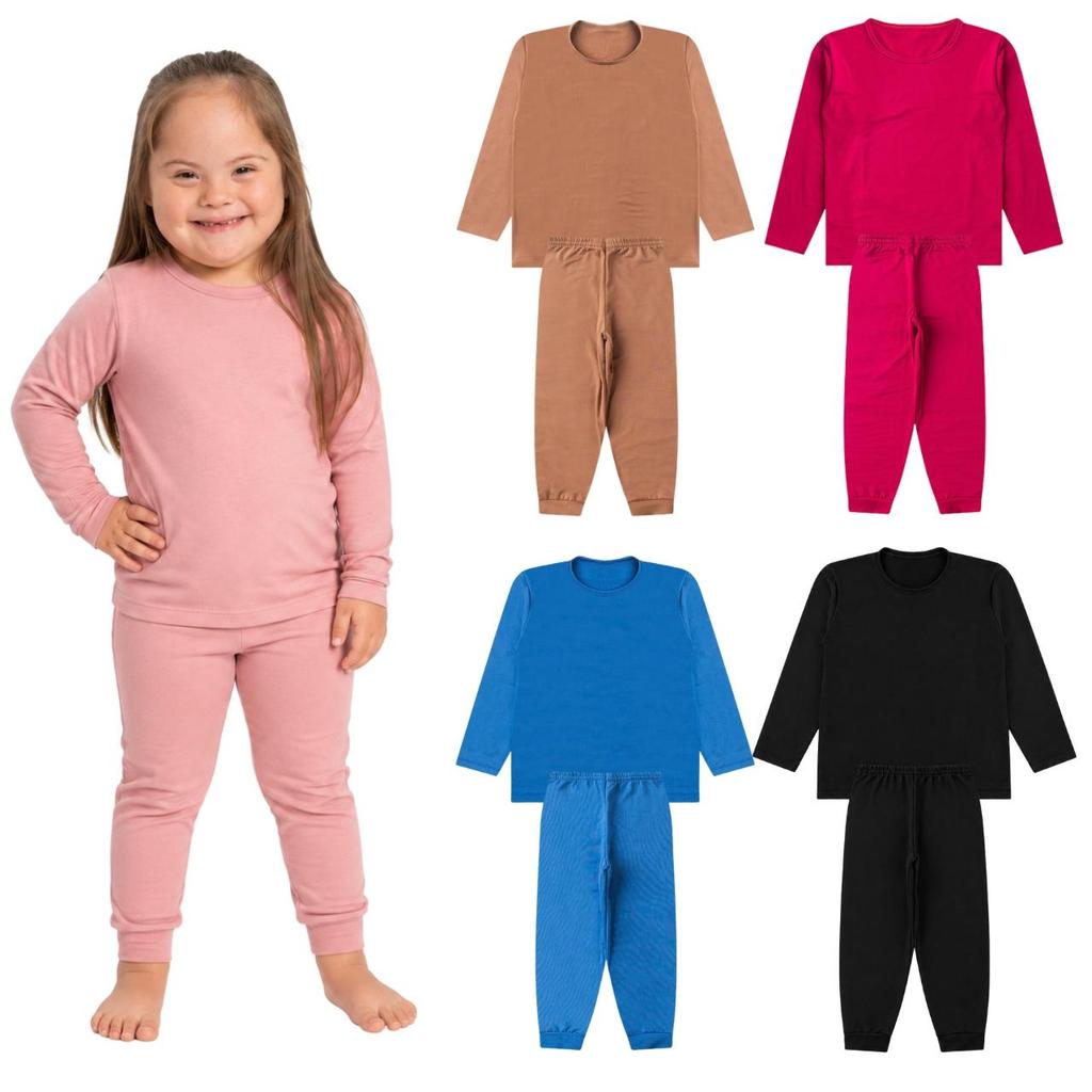 Kit 4 Conjunto Termico Infantil Camisa e Calca Segunda Pele Peluciado Quentinho Frio Inverno