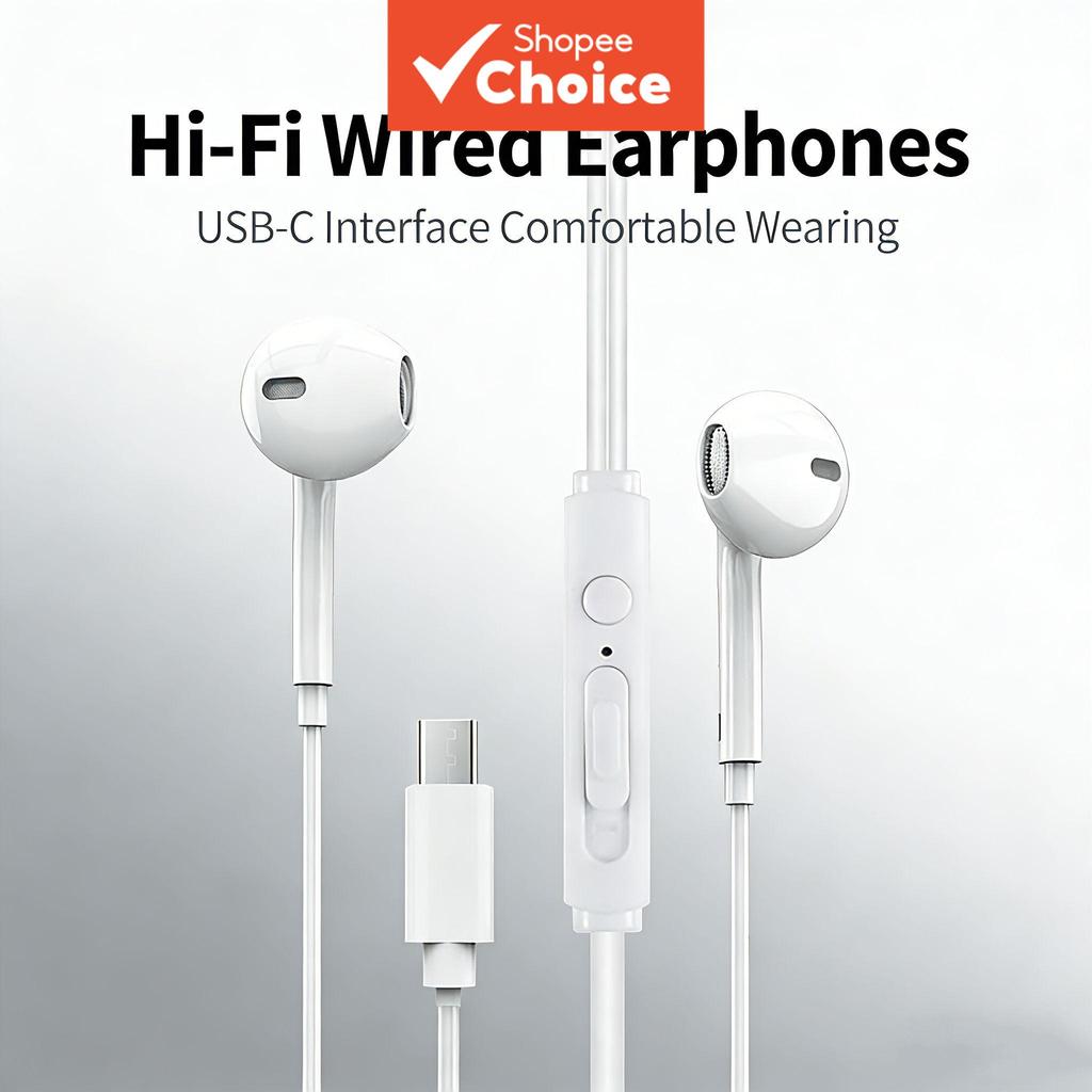  Fones de Ouvido com Fio Tipo-C, Semi Intra-Auriculares para Smartphones e Tablets, Redução de Ruído, com Microfone,