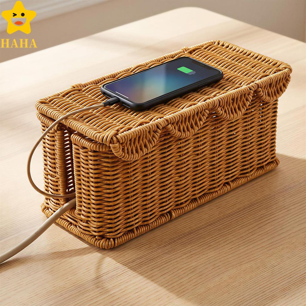Cesta De Carregamento Estilo Rattan PP Cabo Hider Com Tampa E Estrutura De Metal Para Casa Escritório Shopbc2553