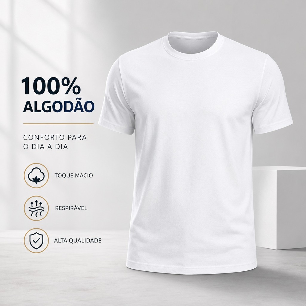 Camiseta Masculina 100% Algodão Básica Lisa Premium Manga Curta Confortável Casual Macia Camisa Masculina Dia a Dia