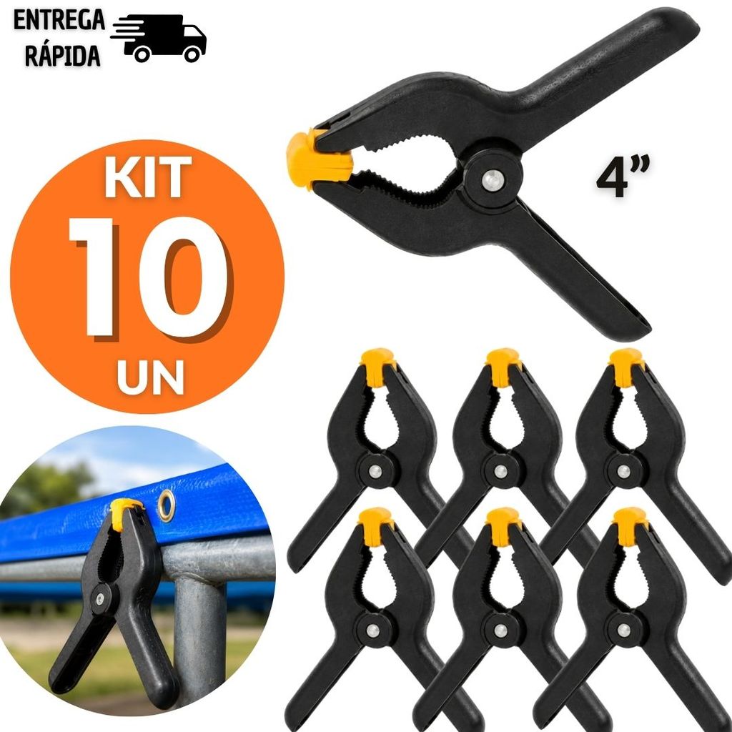 Jogo 10 Grampos Sargento 4' Aperto Rápido Pressão Reforçado Marceneiro Montadores Oficina Carpintaria Fixação Madeiras