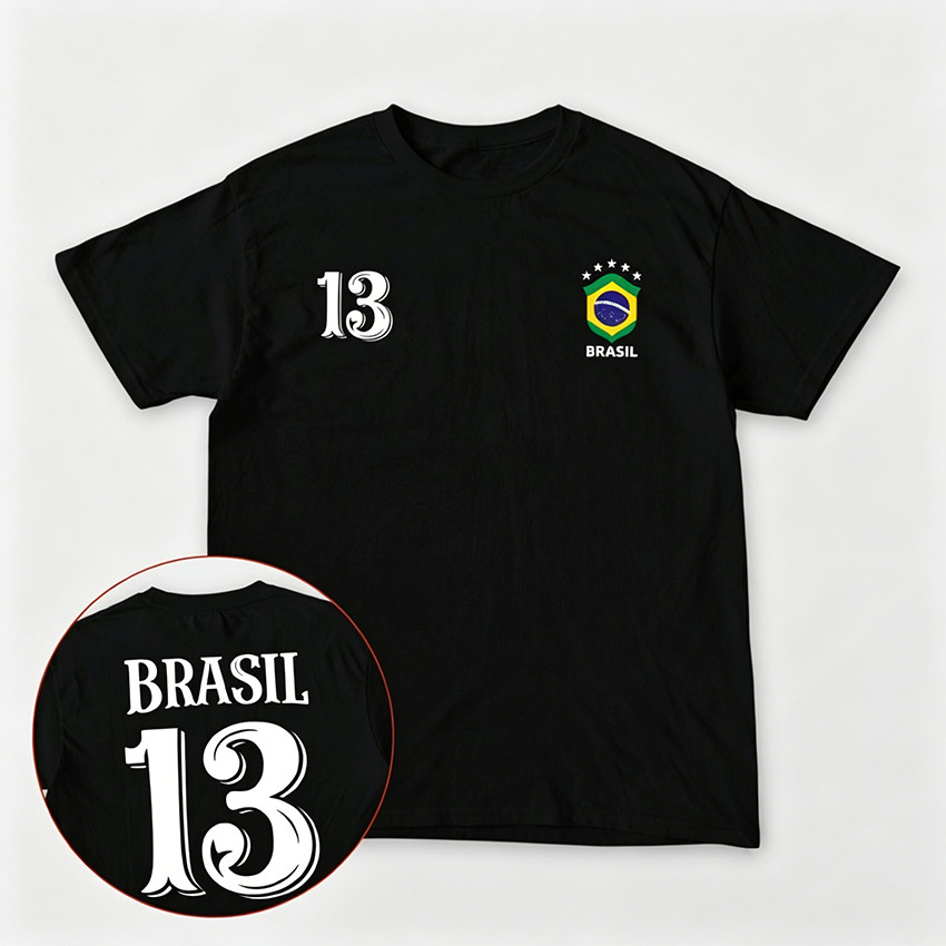 Camiseta Masculina Feminina Oversized Estampa Brasil Número 13 Seleção Brasileira Streetwear, Camiseta Unissex