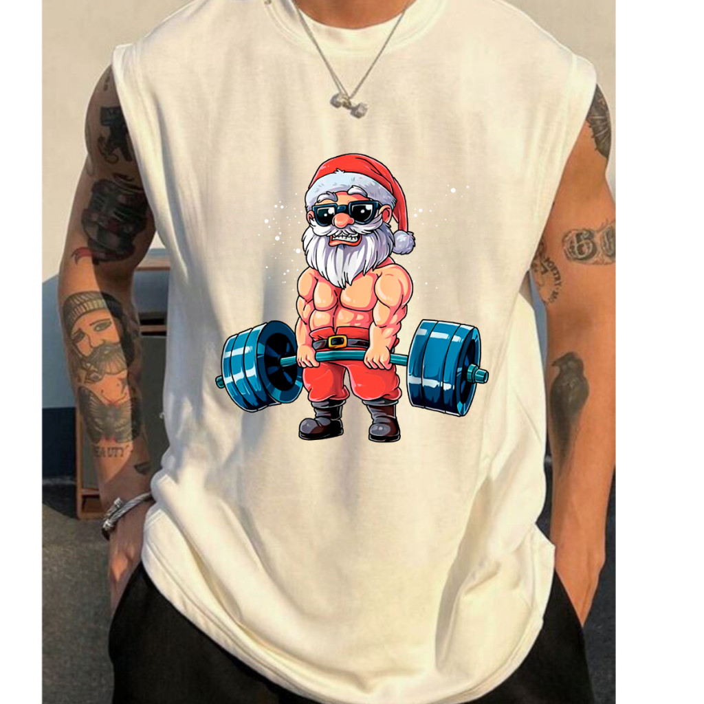 Regata camiseta cavada streetwear Camiseta Gym Papai Noel Maromba Club Academia Regatão Oversized Larga Moda Masculina