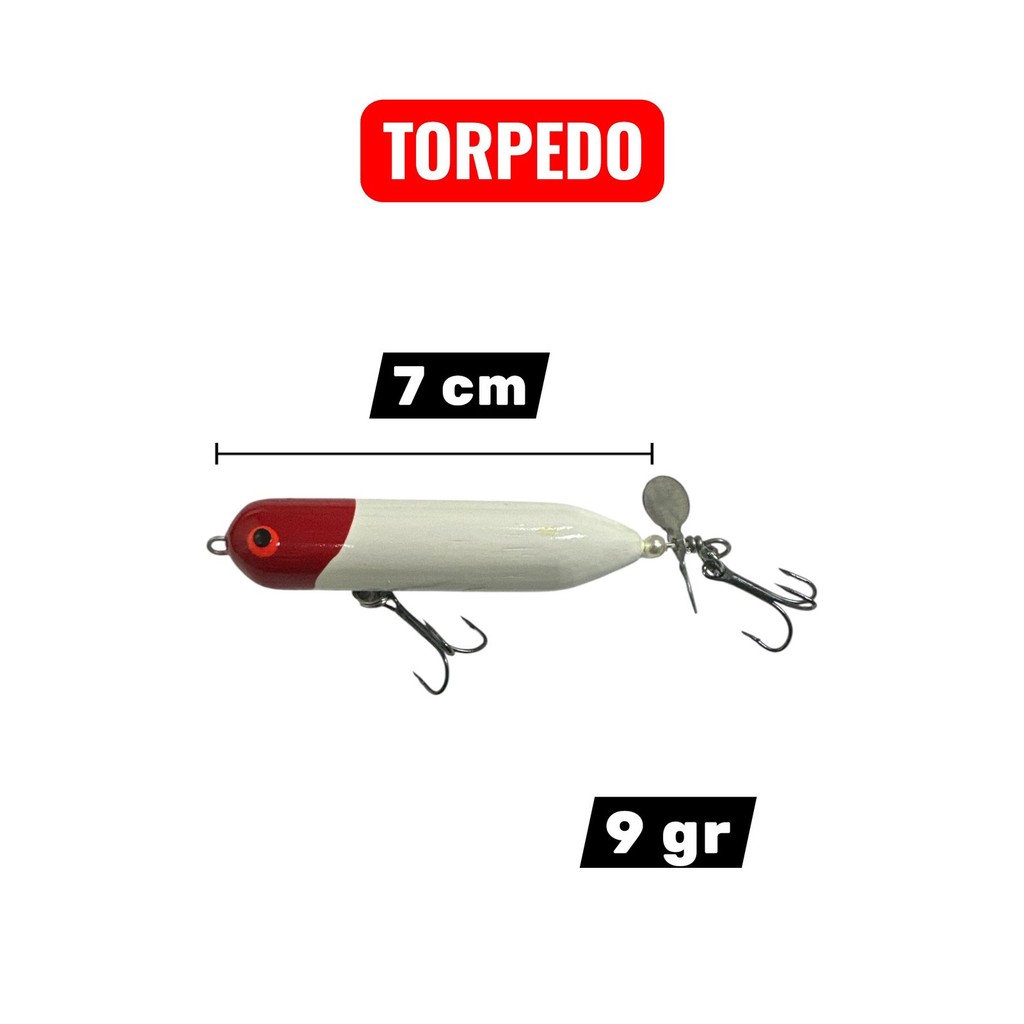 Isca Torpedo c/ Hélice 7 cm Cabeça Vermelha - Trairas / Tucunarés em Oferta na Shopee