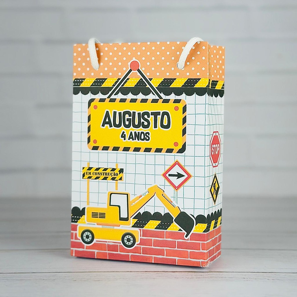 Sacolinha Construção | Personalizada Com Nome | Mimos Festa Aniversário Lembrancinhas Personalizados Sacola de Doces