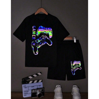 Conjunto Infantil Masculino Gamer Camiseta e Short Estampado Controle Colorido Neon em Oferta na Shopee