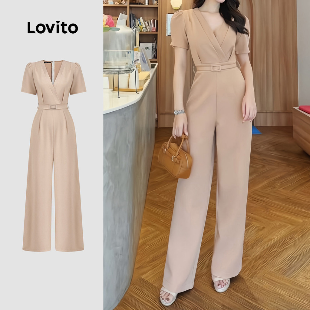 (New) Lovito Macacão Casual com Cinto para Primavera/verão em Caqui para Mulheres L149ED107 em Oferta na Shopee