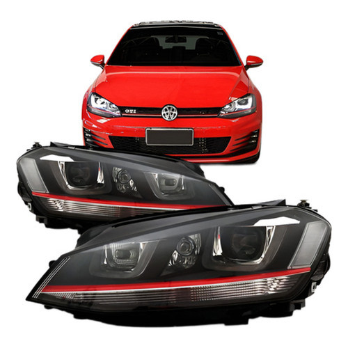 Par Farol Golf Gti Mk7 Tsi Led Vw Helix Faixa Vermelha 14/16