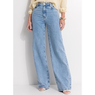 Calça Wide Leg Em Jeans  Claro Quintess