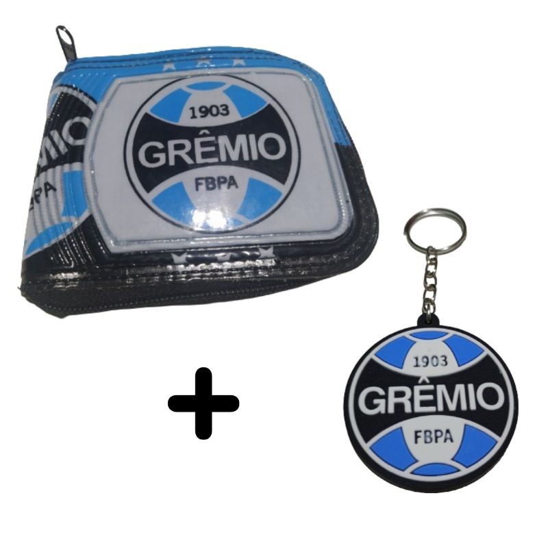 Kit Carteira Masculina + Chaveiro Emborrachado do Grêmio Time de Futebol Brasileirão Barato Para Presente