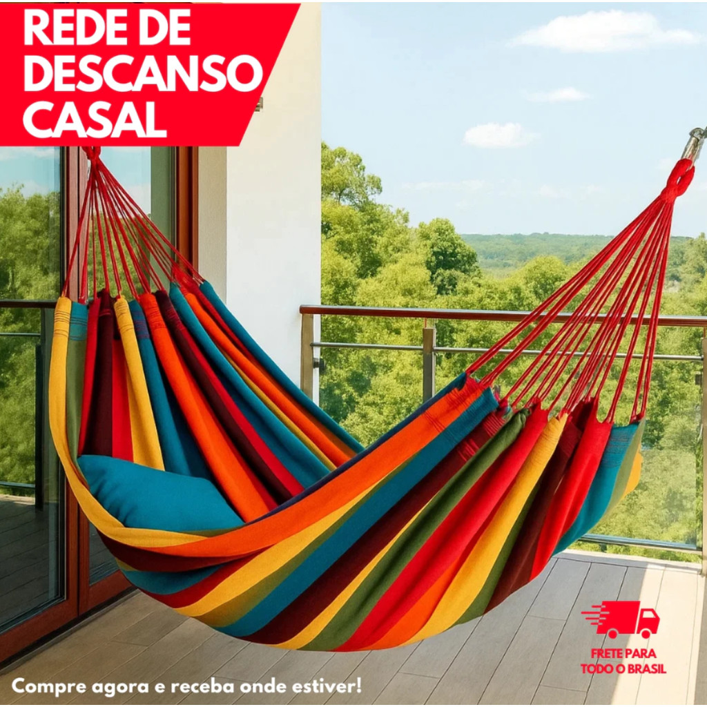 Rede De Descanso Rede De Dormir De Casal Até 2 Pessoas 3.90m X 1.50m / Preto E Colorido a em Oferta na Shopee