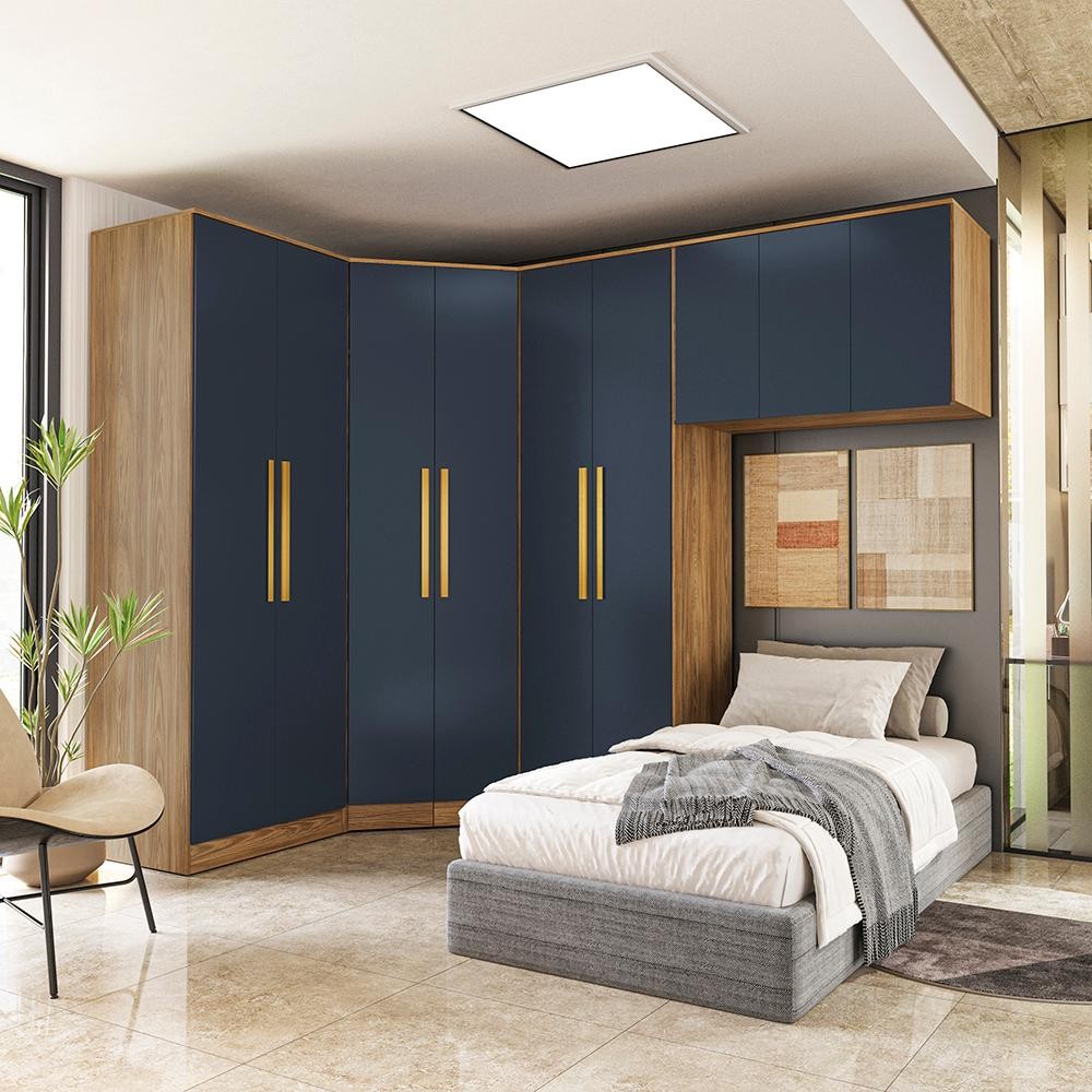 Quarto Modulado Kappesberg Adapt Nogueira/Azul Profundo 4 peças em Oferta na Shopee