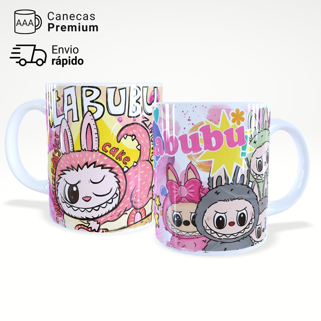 Caneca Xícara Labubu Colorida Engraçada Criativa Presente Colecionador Porcelana 325ml – JURO