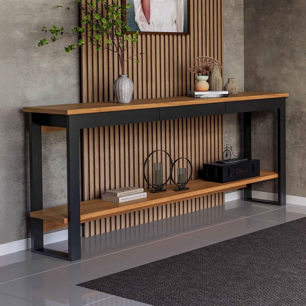 Aparador 1 Gaveta 1 Prateleira 100% Mdf F47 Freijó/Preto Fosco - Pradel em Oferta na Shopee