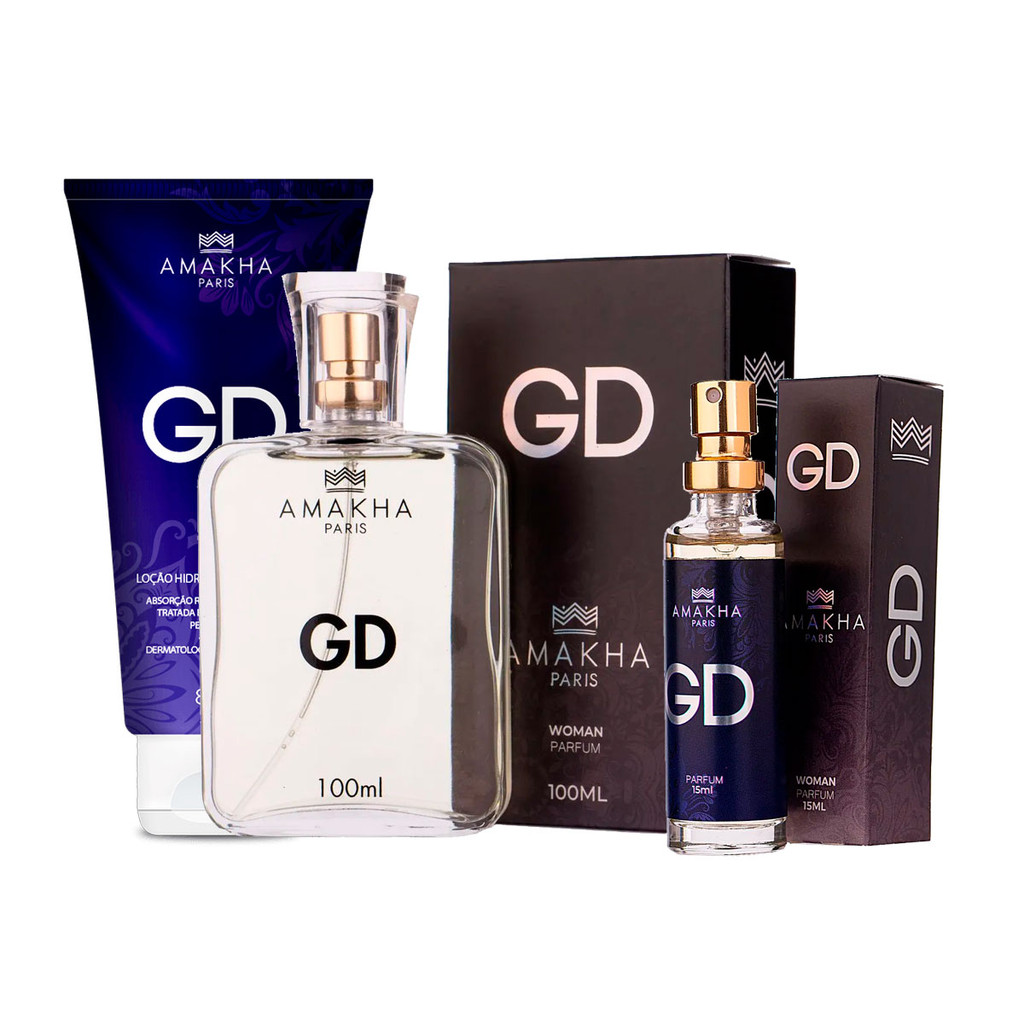 Kit Feminino Premium GD Woman: Perfume 100ml + 15ml + Hidratante | Amakha Paris em Oferta na Shopee