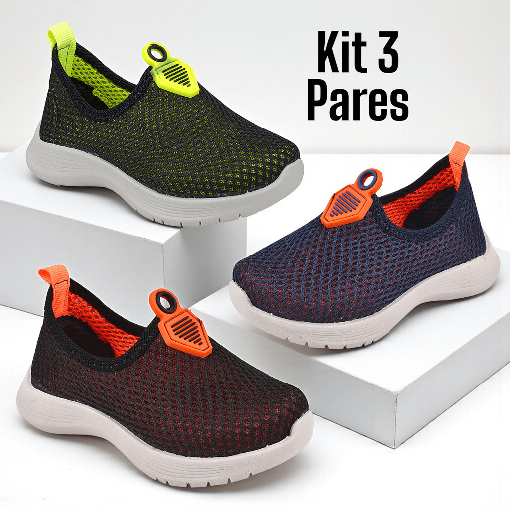 Kit 3 Pares Tênis Infantil Masculino Calce Facil Confortável