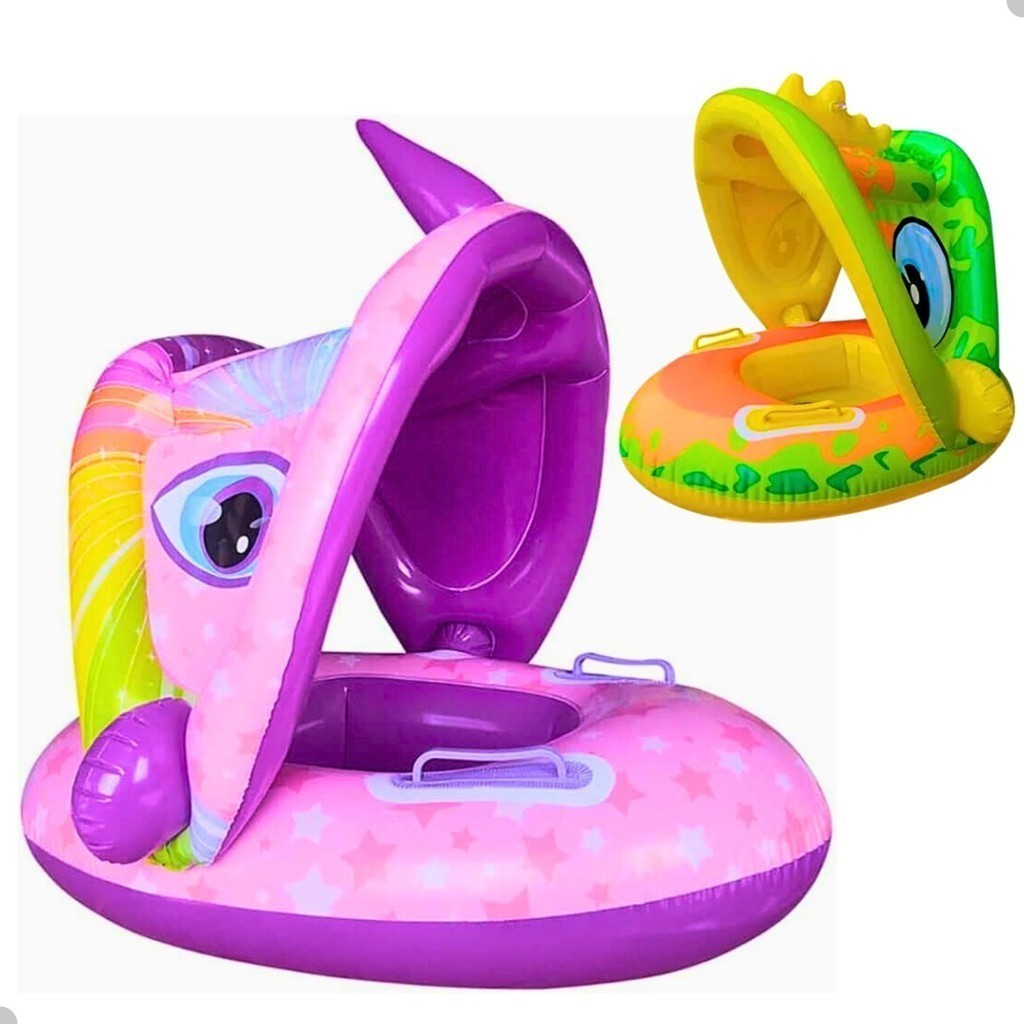 Boia Infantil Com Proteção Solar Cobertura Bote Bebe Piscina QX