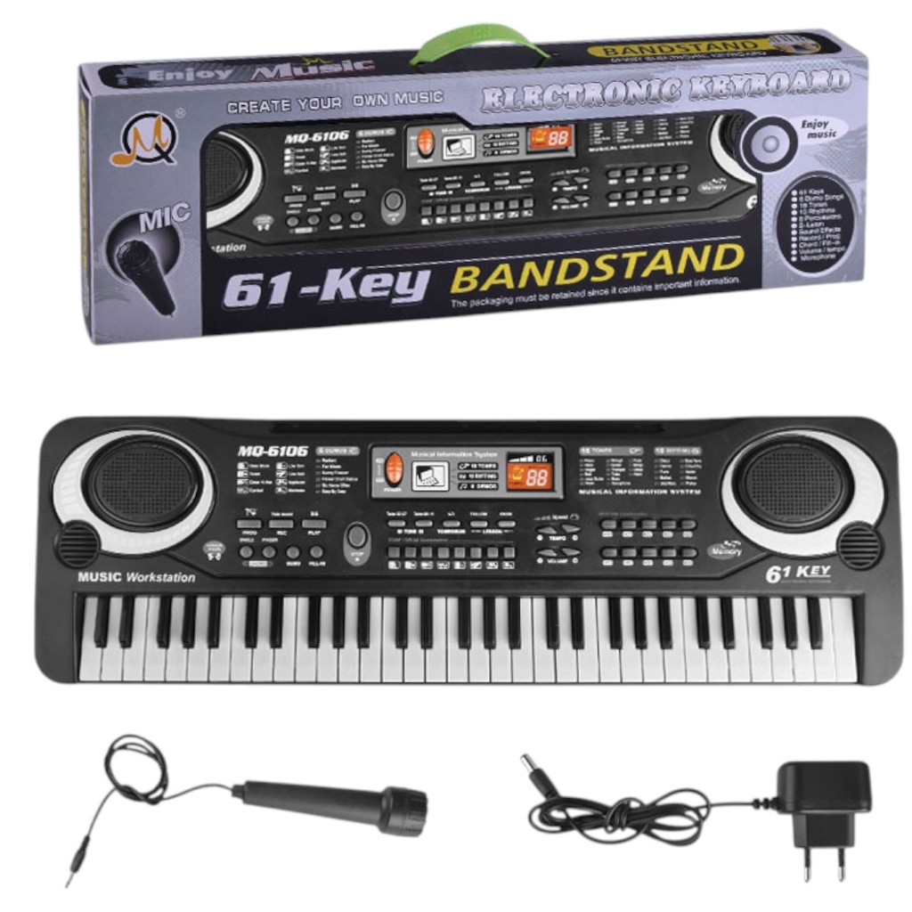 Brinquedo Eletrônico Teclado 61 Teclas Com Microfone e Fonte Preto em Oferta na Shopee