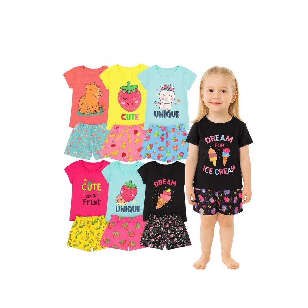 Kit Sortido 2 ou  6 peças Roupa Infantil Verão Conjunto Bebê Menina Verão Manga Curta Infantil 