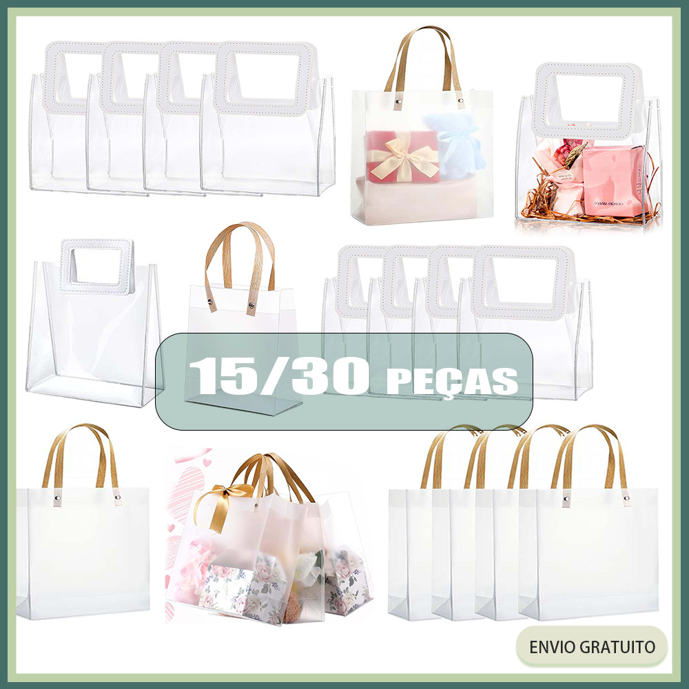 15/30 sacolas transparentes sacos de casamento reutilizáveis sacos de férias de plástico