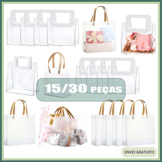 15/30 sacolas transparentes sacos de casamento reutilizáveis sacos de férias de plástico