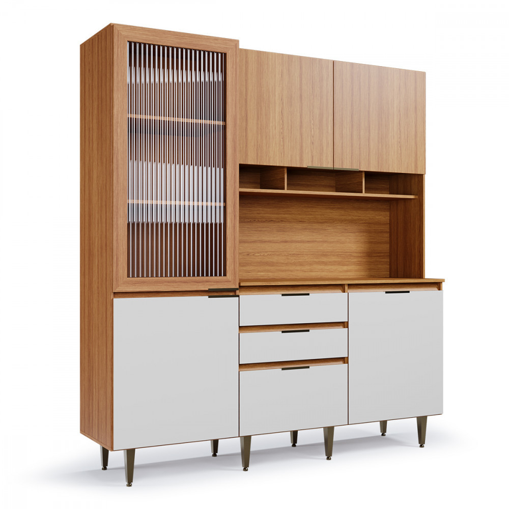 Armário de Cozinha Superiore 5 Portas 3 Gavetas Freijó Off White Batrol em Oferta na Shopee