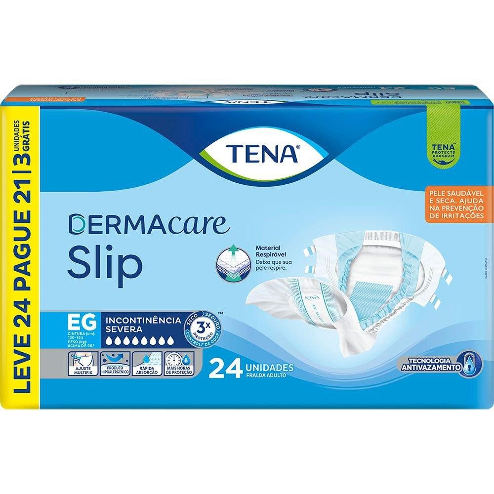 Fralda Geriátrica Tena Slip Dermacare EG Leve 24 Pague 21 unidades em Oferta na Shopee