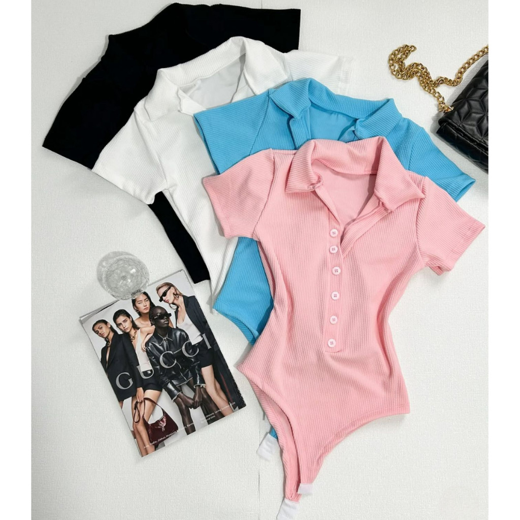 Body Polo Collat Manga Curta Com Botão Canelado Alta Qualidade