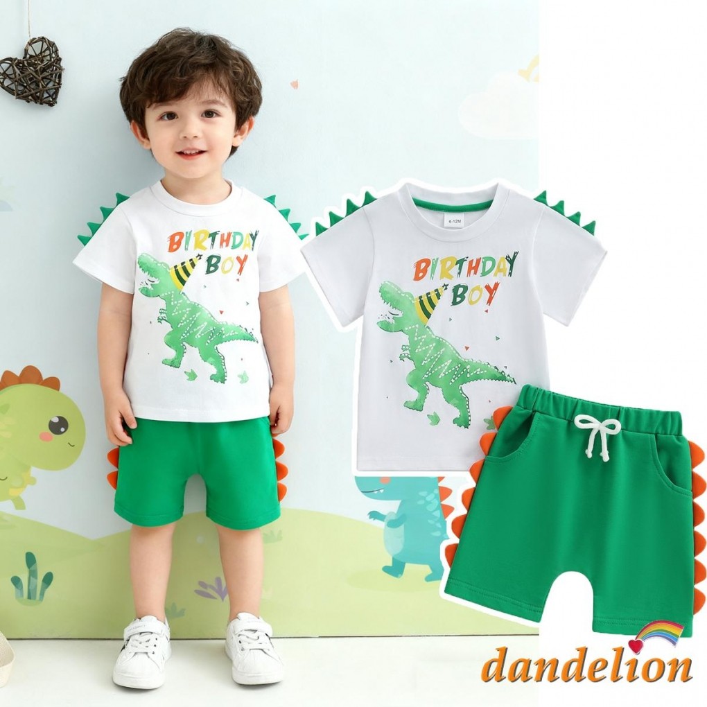 1-5 Anos Crianças Bebê Meninos Conjunto Manga Curta Dinossauro Letras Impressão Camiseta Com Cintura Elástica Shorts Rou