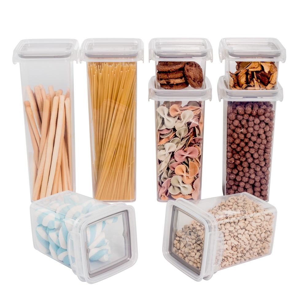 Kit 8 Potes Porta Mantimentos Herméticos Empilháveis Plástico Quadrados para Despensa Armário Geladeira Plasútil